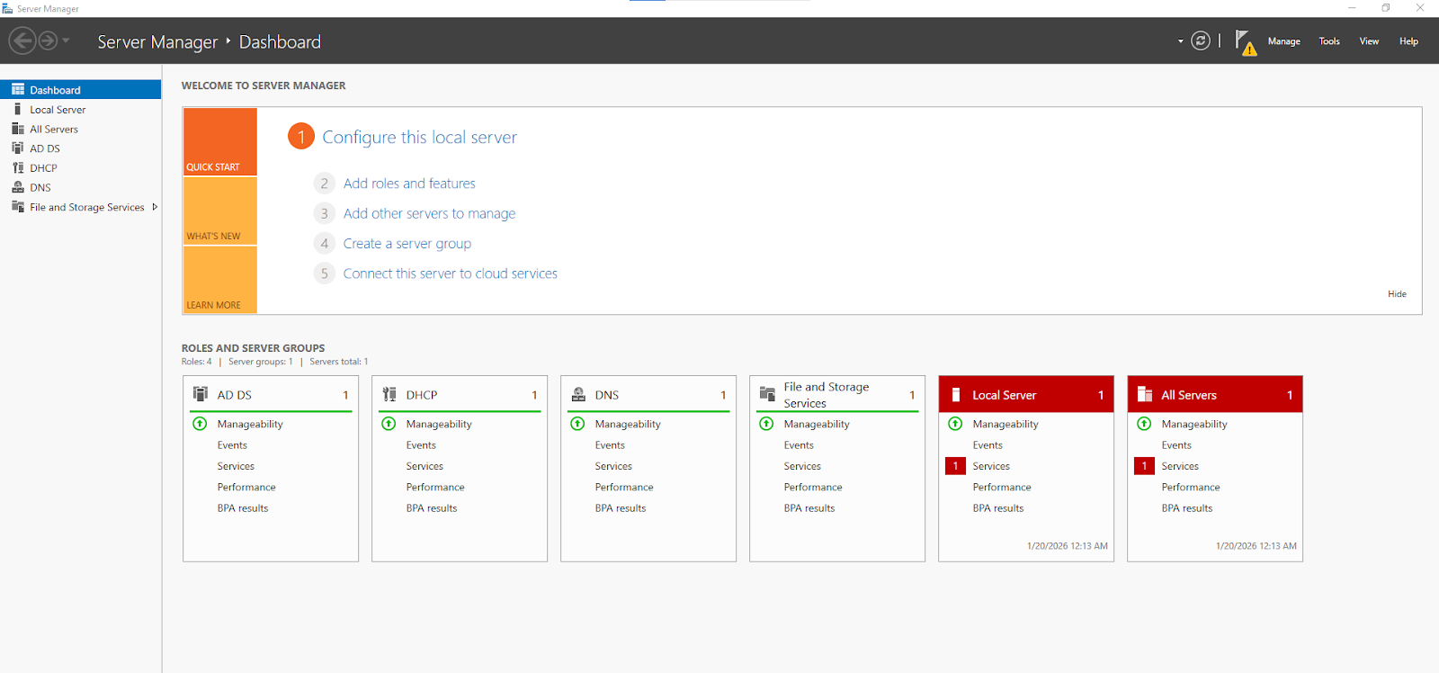Server Manager Dashboard